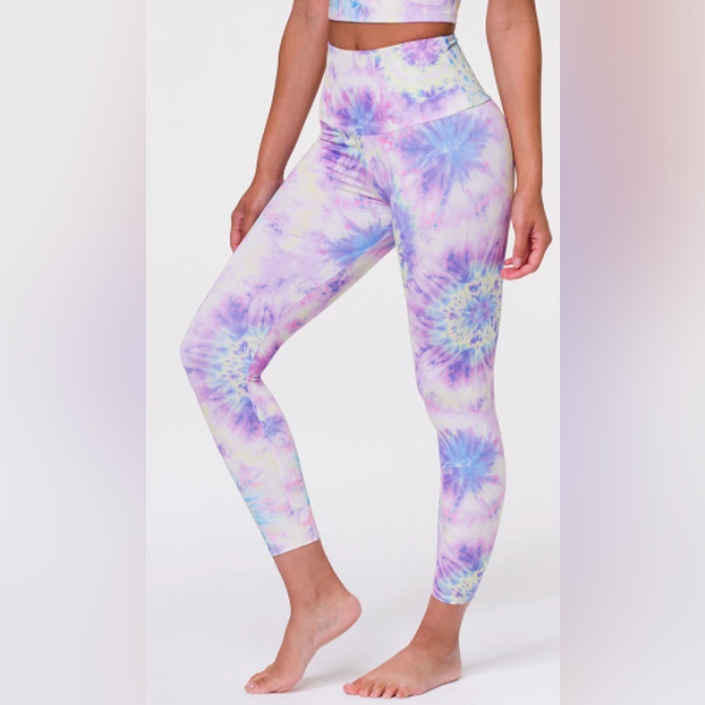 3/$39 Onzie Womens High Rise Midi Leggings Neon Tie Dye XS